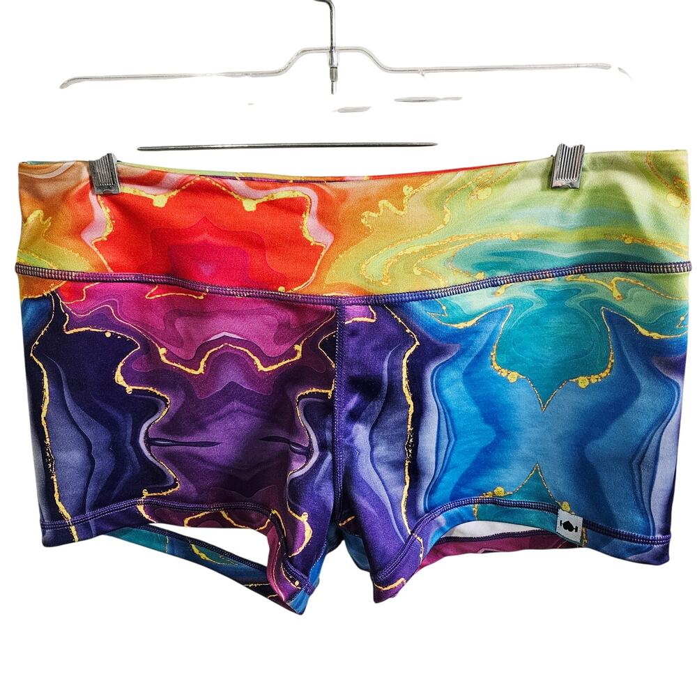 Wodbottom Size XL CrossFit Shortie Shorts Rainbow Marble Print Micro Gym Workout